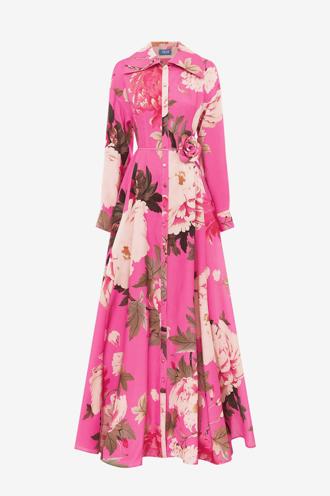 Josephine Silk Gown - Peony Print in Fuchsia Dress Maxi