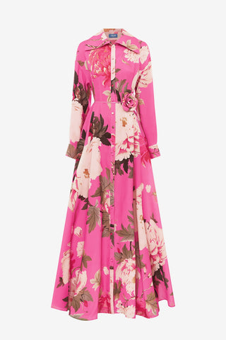 Josephine Silk Gown - Peony Print in Fuchsia Dress Maxi