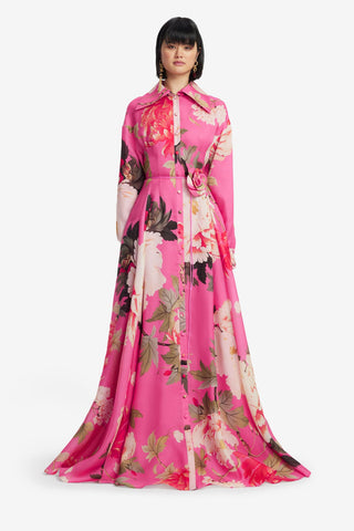 Josephine Silk Gown - Peony Print in Fuchsia Dress Maxi