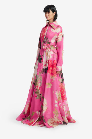 Josephine Silk Gown - Peony Print in Fuchsia Dress Maxi