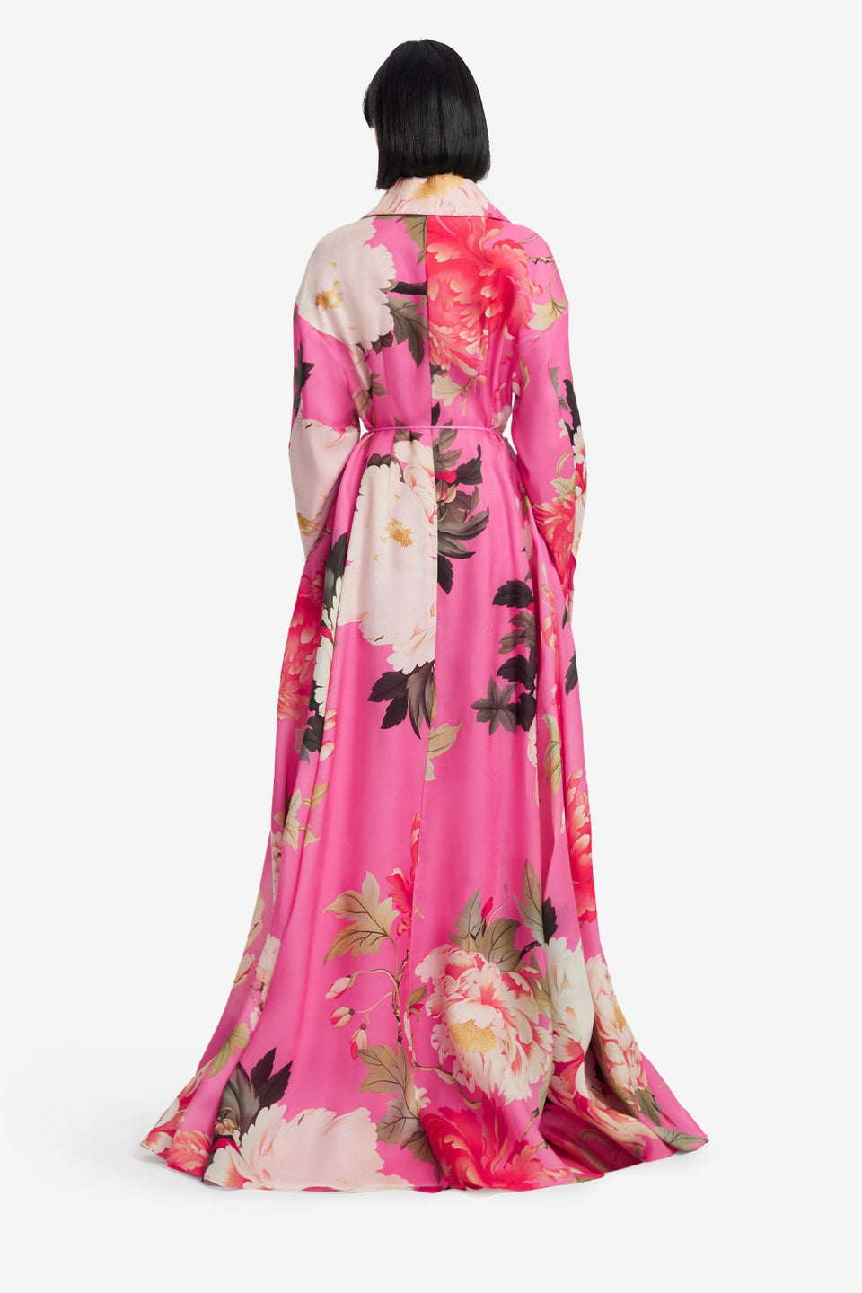 Exclusive LEO LIN Josephine Silk Gown - Peony Print in Fuchsia