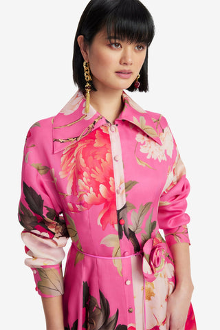 Josephine Silk Gown - Peony Print in Fuchsia Dress Maxi