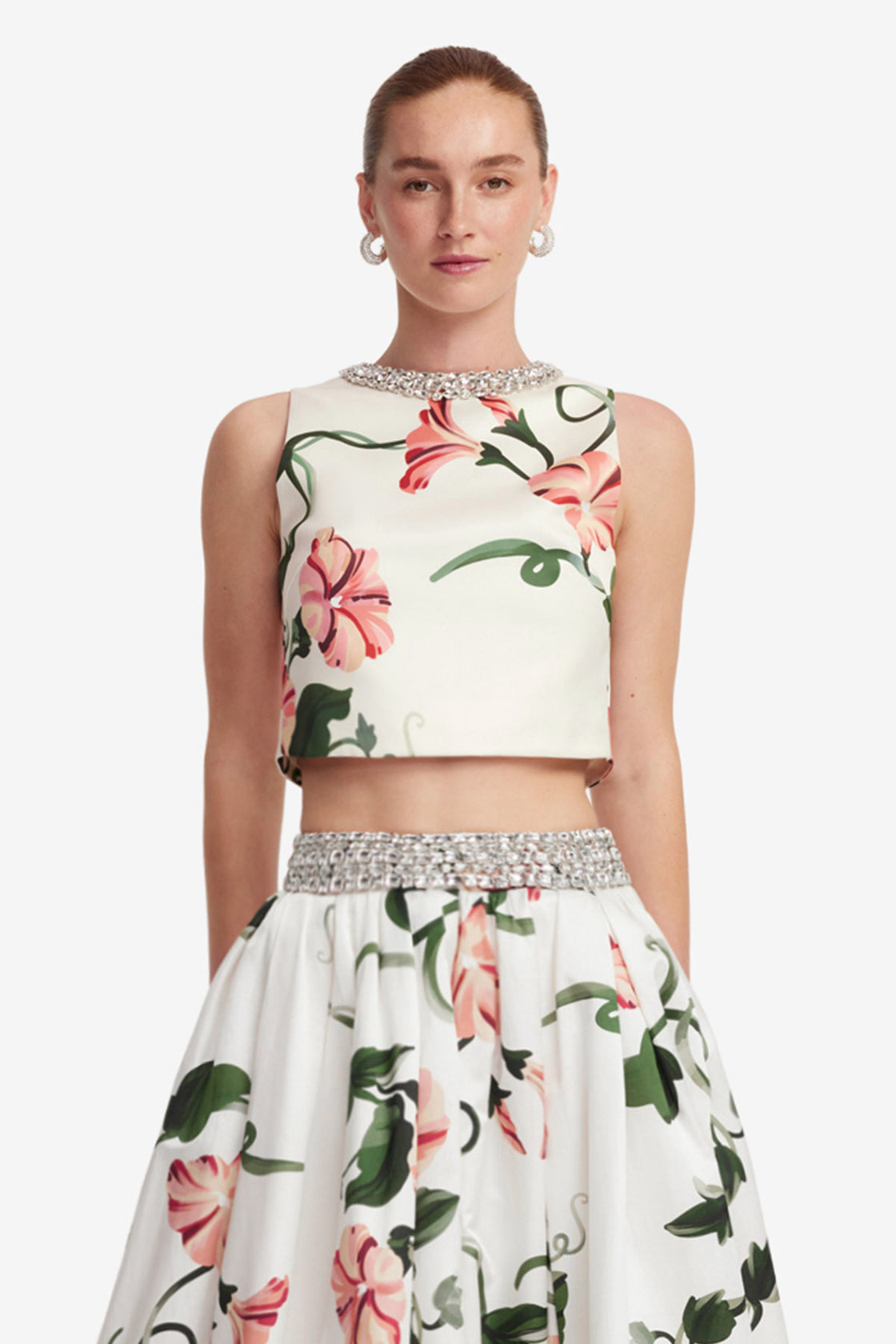 Exclusive LEO LIN Iris Embellished Top - Vine Print in Snow