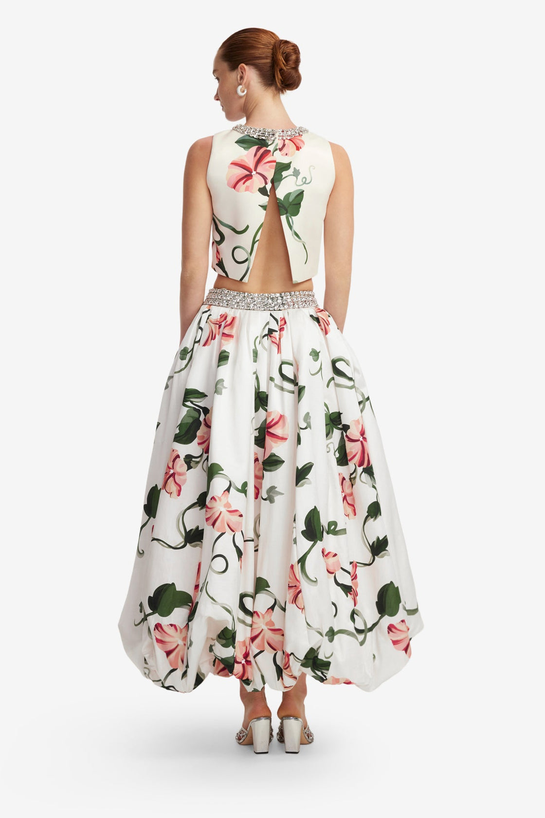 Exclusive LEO LIN Iris Embellished Top - Vine Print in Snow