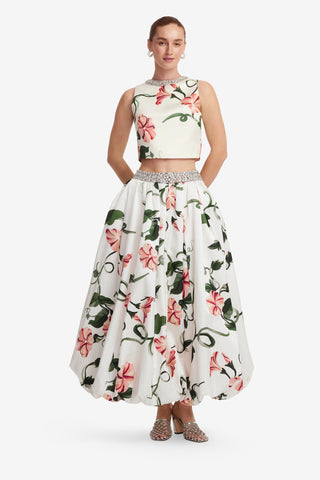 Exclusive LEO LIN Victoria Embellished Puff Maxi Skirt - Vine Print in Snow