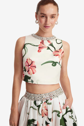 Exclusive LEO LIN Victoria Embellished Puff Maxi Skirt - Vine Print in Snow