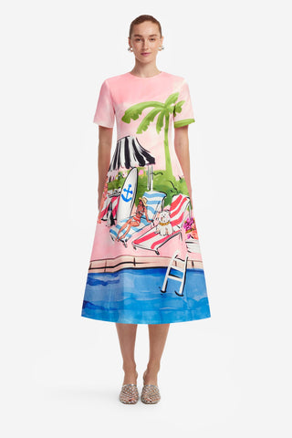 Exclusive LEO LIN Caroline Short Sleeve Midi Dress - Riviera Print