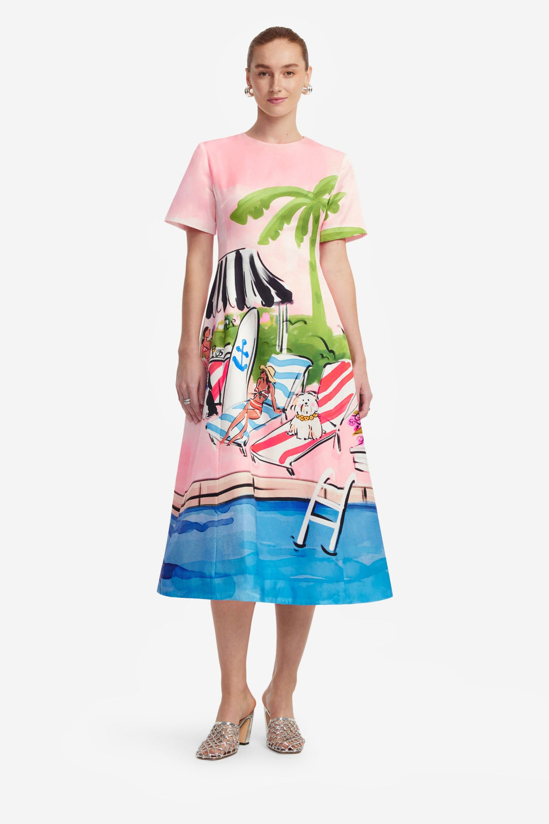 Exclusive LEO LIN Caroline Short Sleeve Midi Dress - Riviera Print