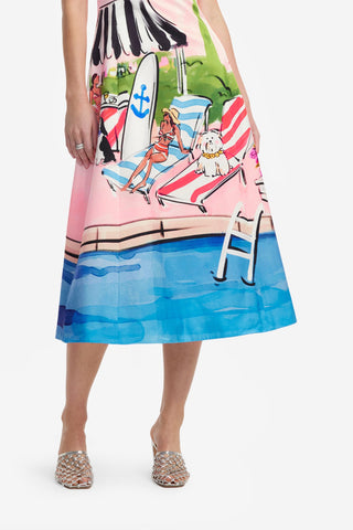 Exclusive LEO LIN Caroline Short Sleeve Midi Dress - Riviera Print