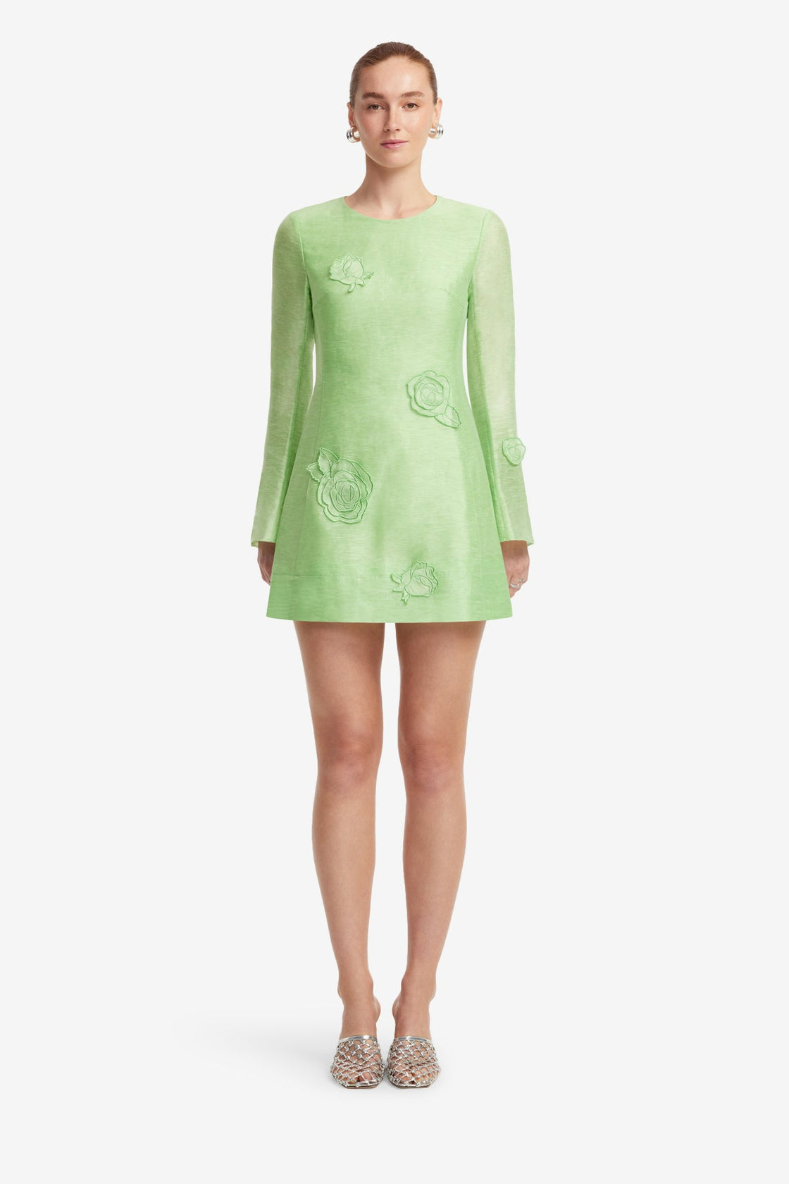Exclusive LEO LIN Suzanne Appliqué Long Sleeve Mini Dress - Juniper Green