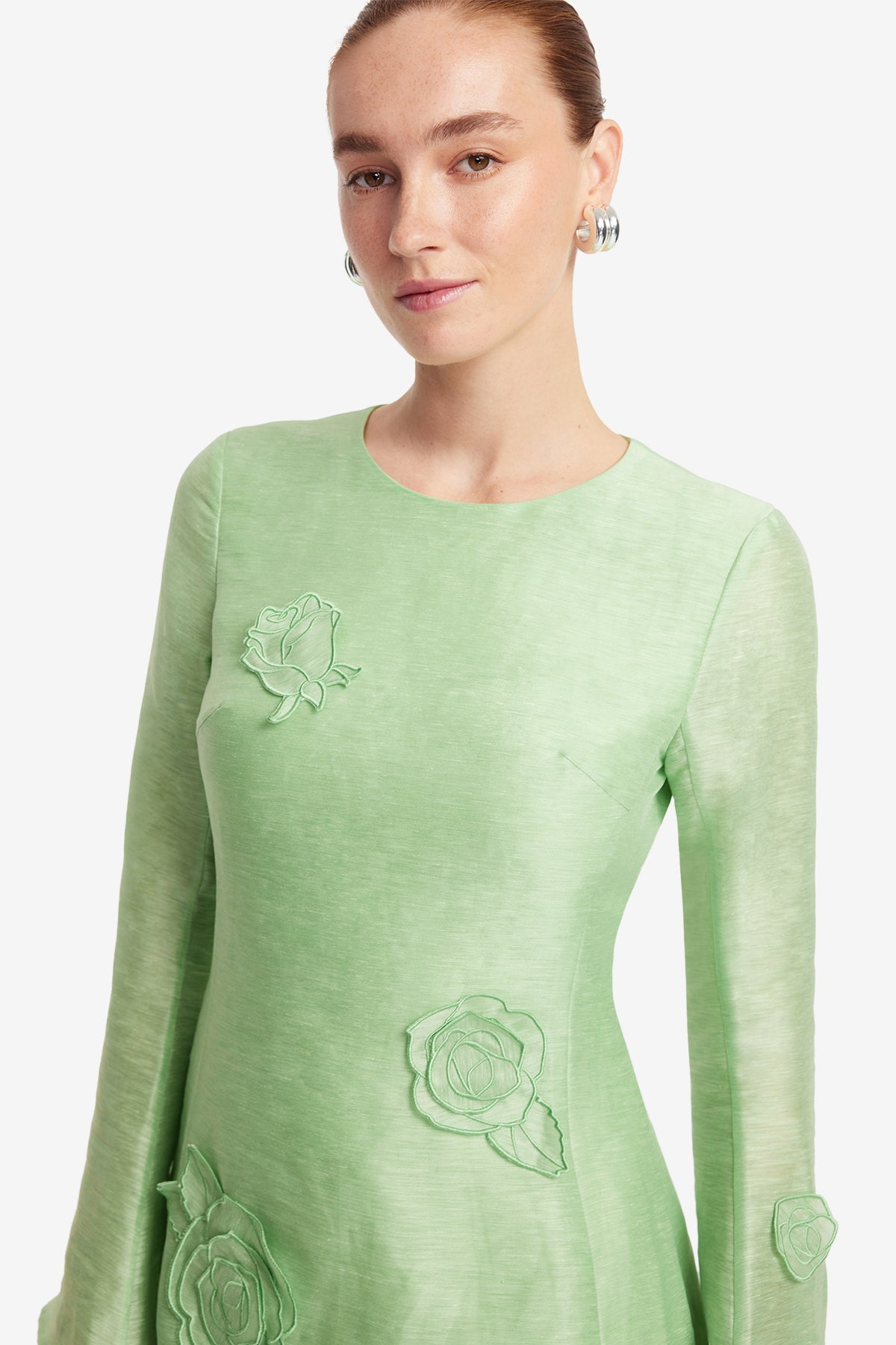 Suzanne Appliqué Long Sleeve Mini Dress - Juniper Green – LEO LIN