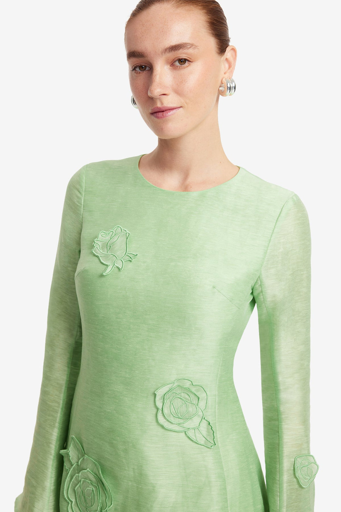 Exclusive LEO LIN Suzanne Appliqué Long Sleeve Mini Dress - Juniper Green