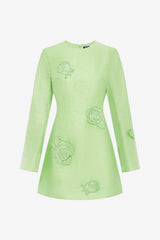 Suzanne Appliqué Long Sleeve Mini Dress - Juniper Green Dress Mini