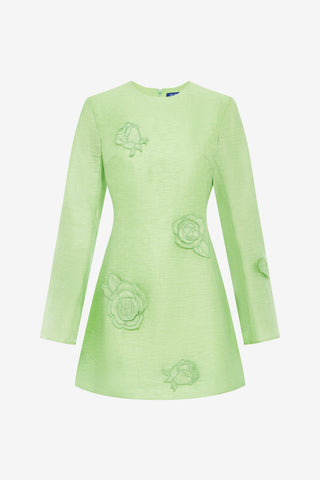 Exclusive LEO LIN Suzanne Appliqué Long Sleeve Mini Dress - Juniper Green