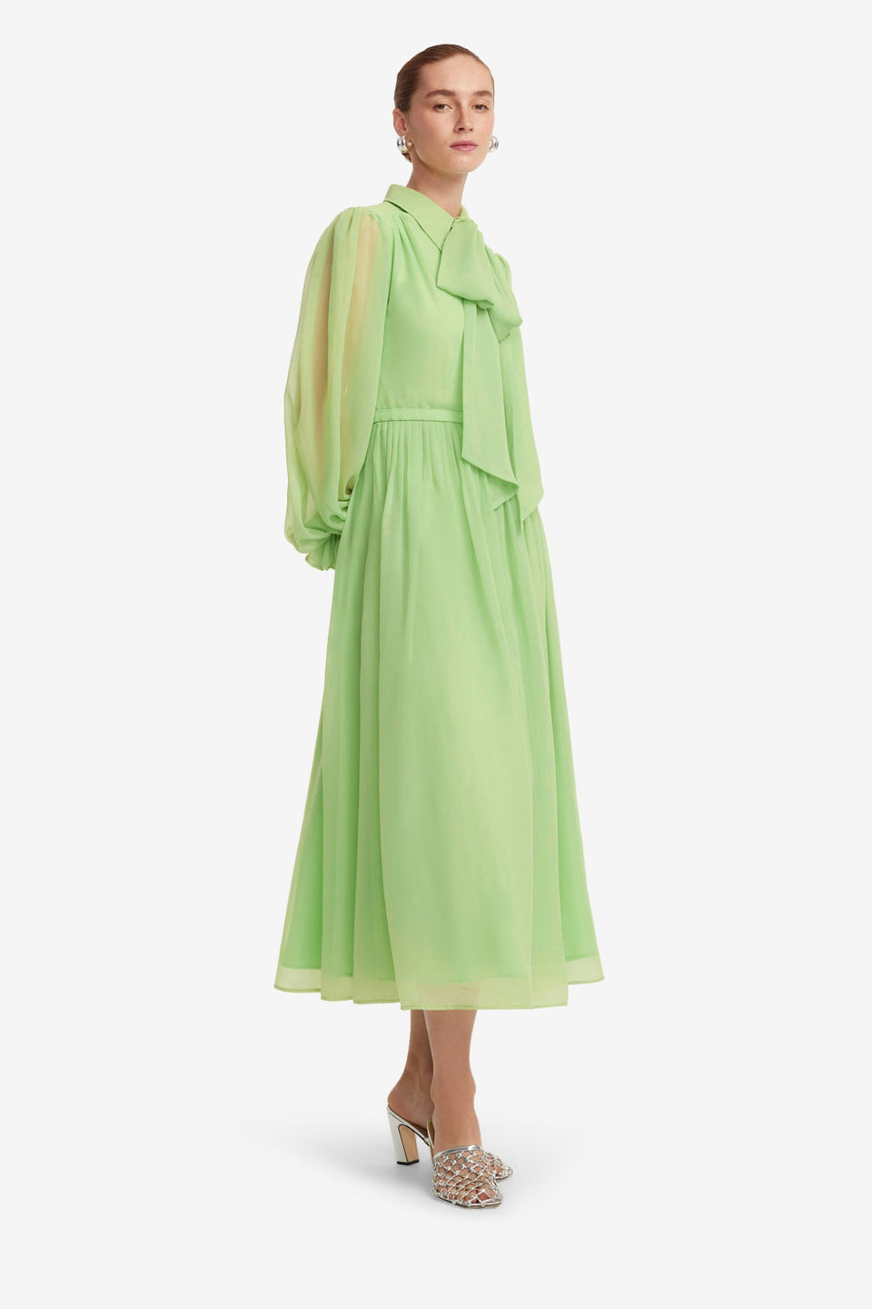 Exclusive LEO LIN Cassie Tie Neck Midi Dress - Juniper Green