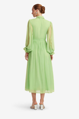 Exclusive LEO LIN Cassie Tie Neck Midi Dress - Juniper Green