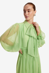Cassie Tie Neck Midi Dress - Juniper Green Dress Midi