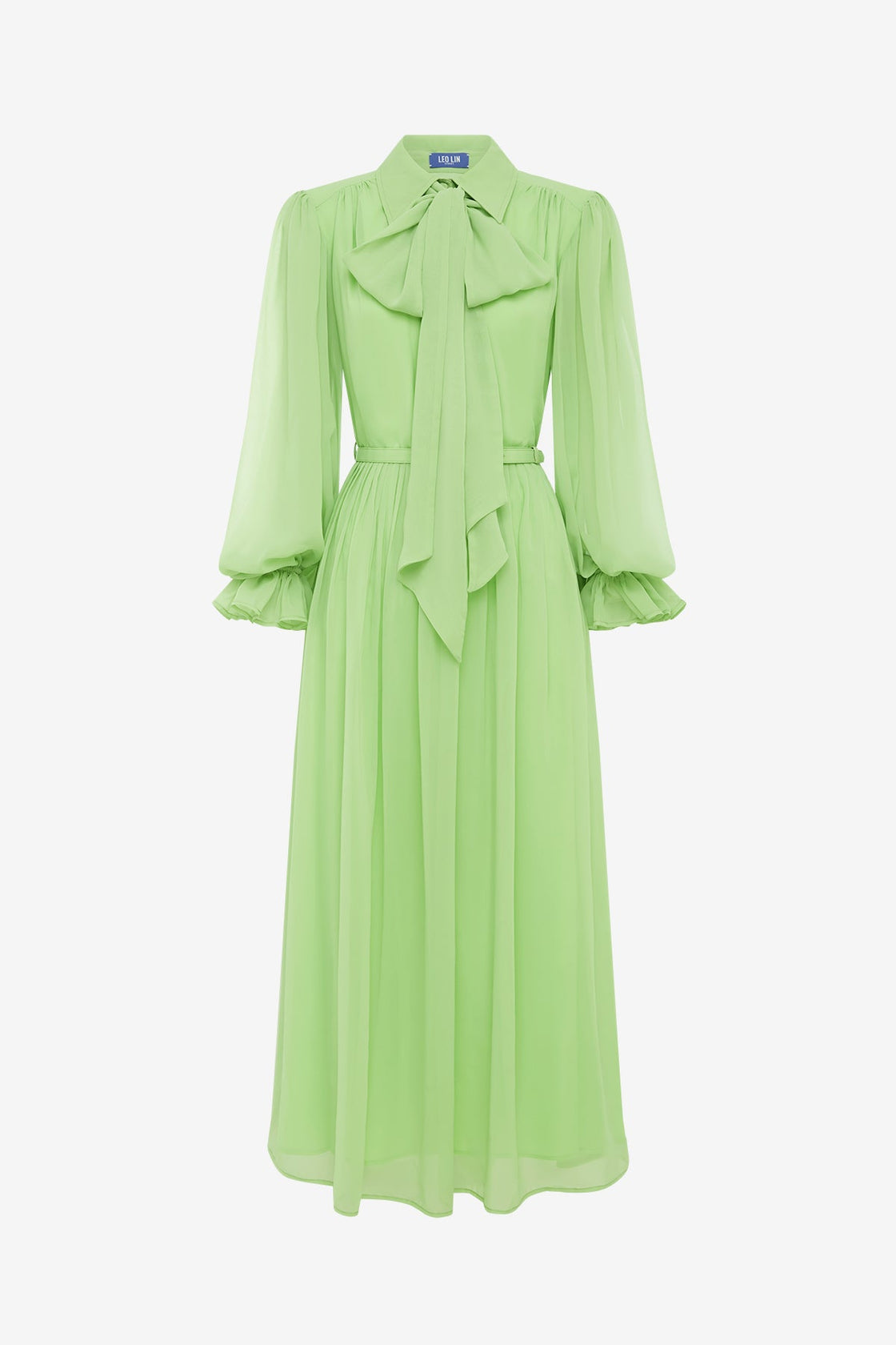 Exclusive LEO LIN Cassie Tie Neck Midi Dress - Juniper Green