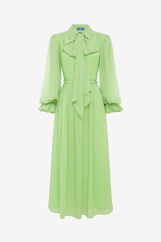 Exclusive LEO LIN Cassie Tie Neck Midi Dress - Juniper Green