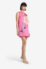 Yvonne Appliqué Floral Mini Dress - Peony Print in Fuchsia Dress Mini