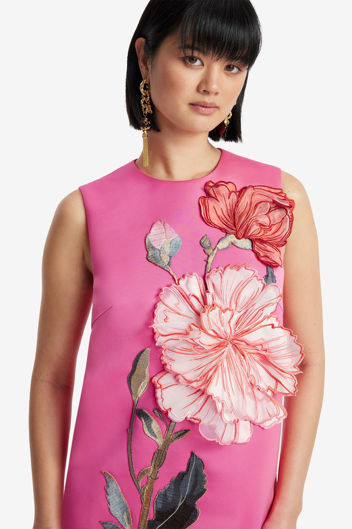 Yvonne Appliqué Floral Mini Dress - Peony Print in Fuchsia Dress Mini