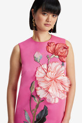 Yvonne Appliqué Floral Mini Dress - Peony Print in Fuchsia Dress Mini