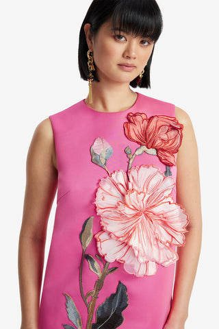 Yvonne Appliqué Floral Mini Dress - Peony Print in Fuchsia Dress Mini