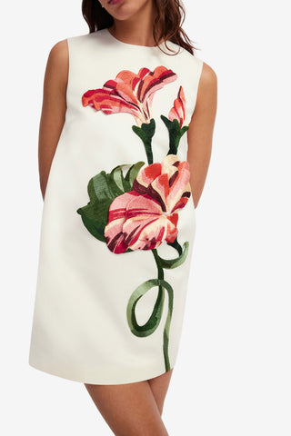 Exclusive LEO LIN Yvonne Applique Floral Mini Dress - Vine Print in Snow