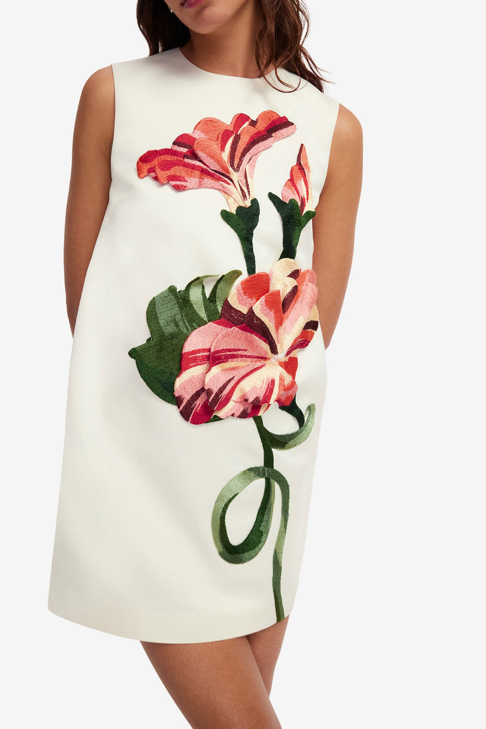 Exclusive LEO LIN Yvonne Applique Floral Mini Dress - Vine Print in Snow