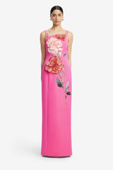 Arianna Appliqué Floral Maxi Dress - Peony Print in Fuchsia Dress Maxi