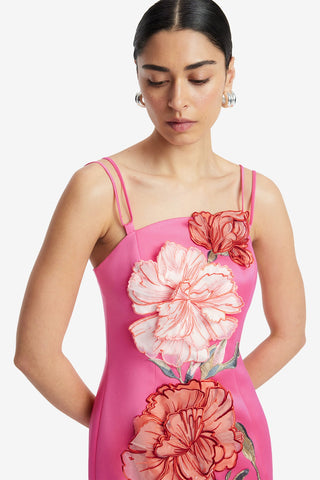 Exclusive LEO LIN Arianna Appliqué Floral Maxi Dress - Peony Print in Fuchsia