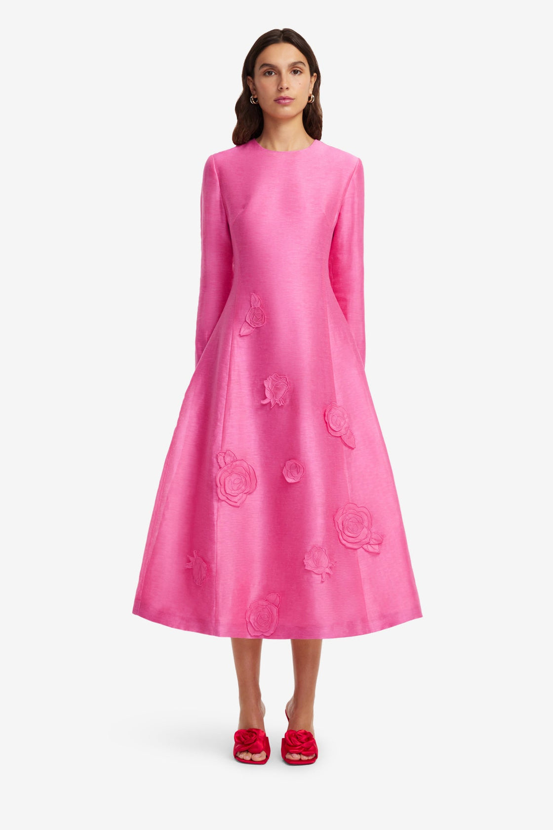 Amira Long Sleeve Petal Midi Dress - Fuchsia LEO LIN Amira Long Sleeve Petal Midi Dress - Fuchsia LEO LIN