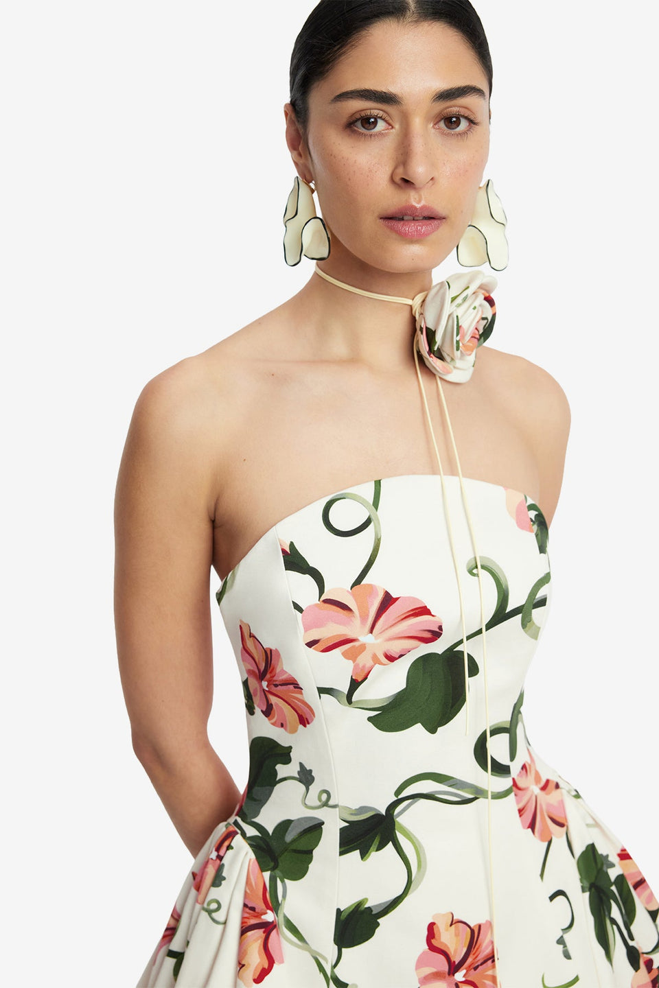 Exclusive LEO LIN Reese Bustier Mini Dress - Vine Print in Snow