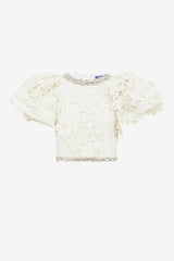 Lucia Embellished Lace Top - Snow Tops
