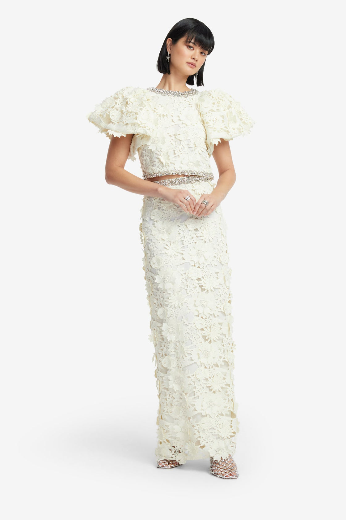 Kyra Embellished Lace Maxi Skirt - Snow Skirts