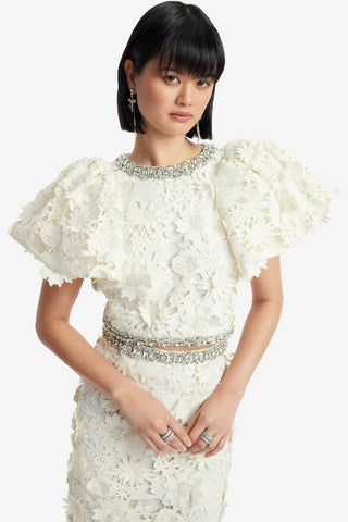 Exclusive LEO LIN Embellished Lace Top - Snow