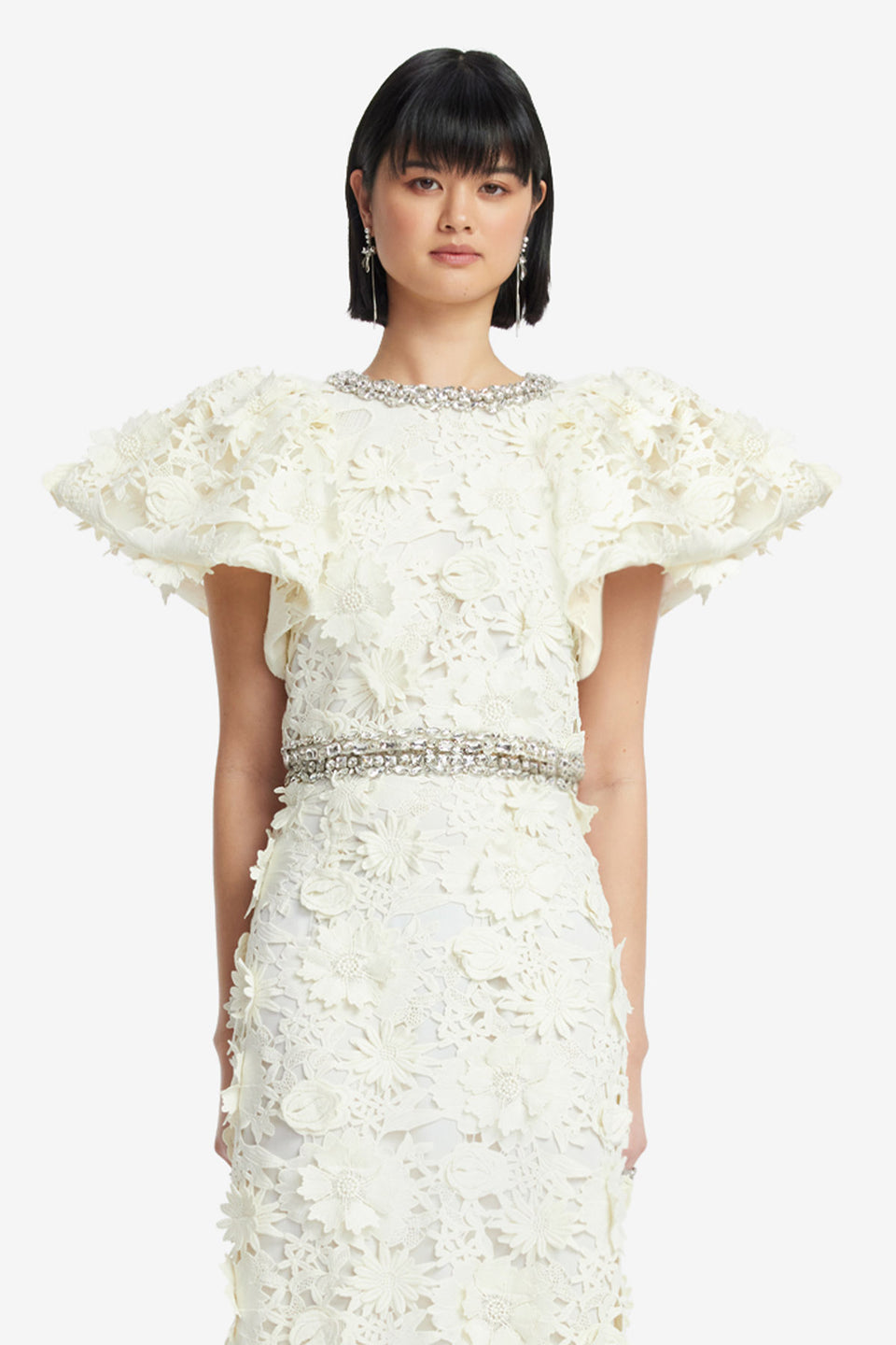Exclusive LEO LIN Embellished Lace Top - Snow