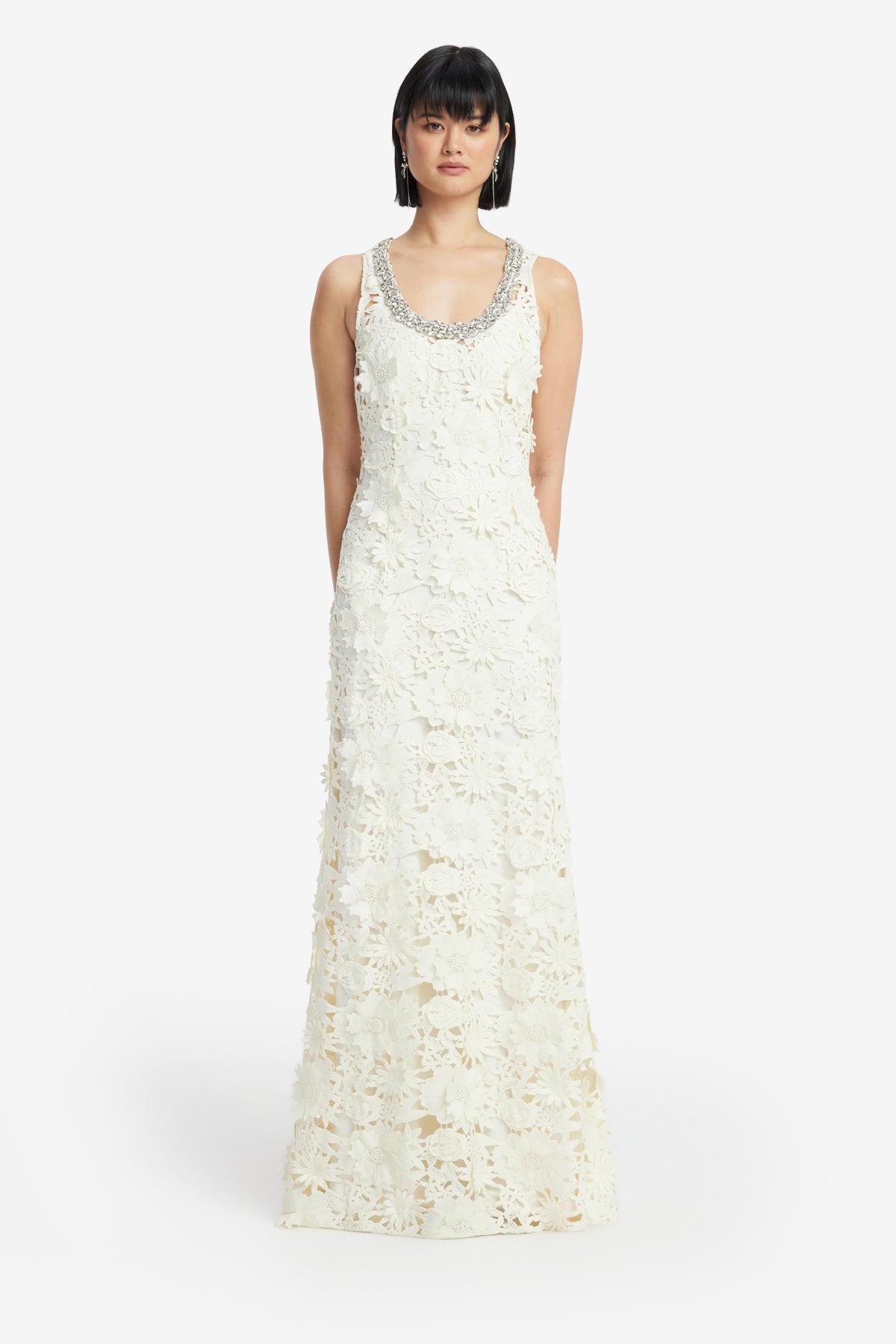 Helena Embellished Lace Maxi Dress - Snow – LEO LIN