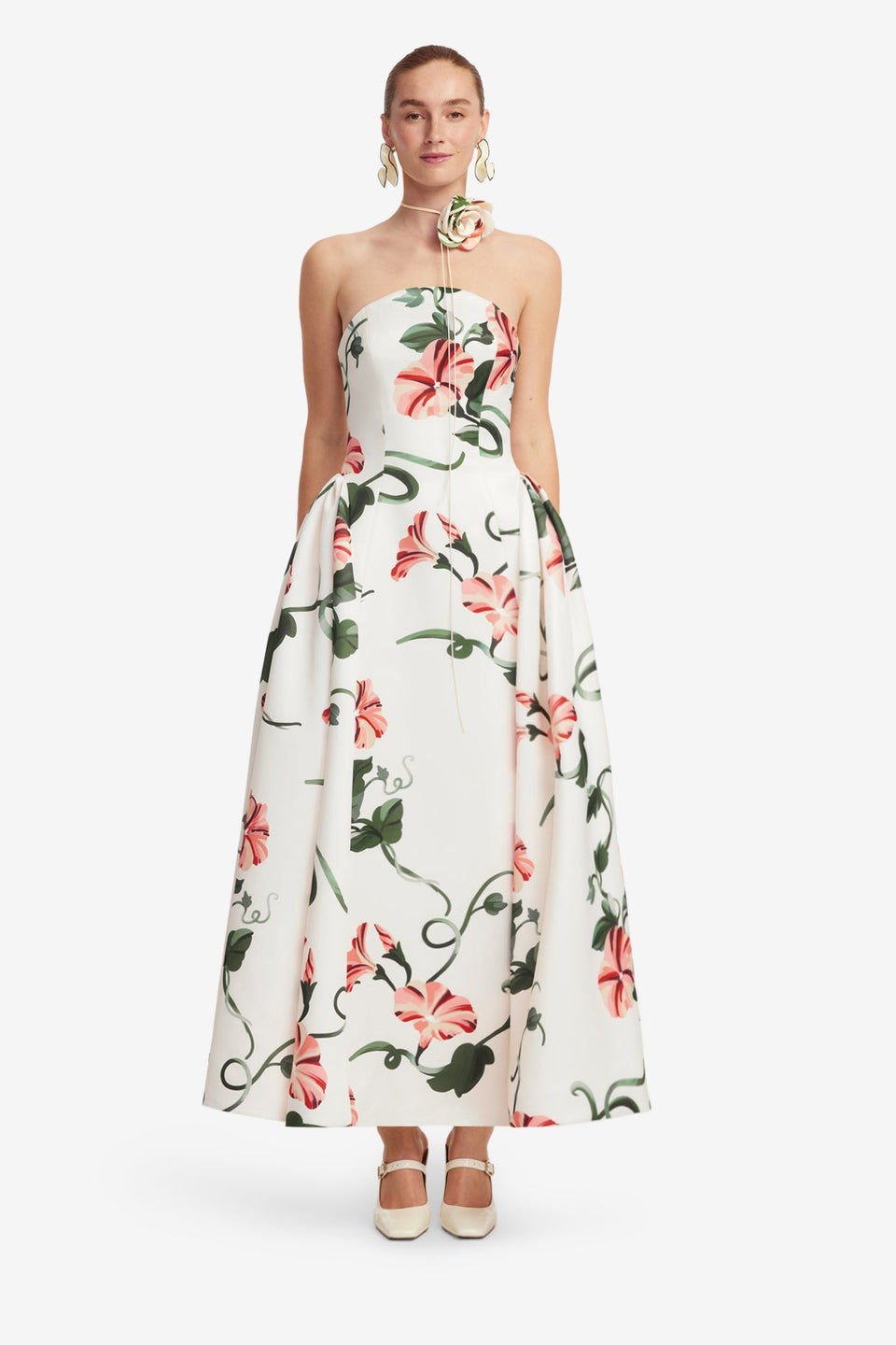 Exclusive LEO LIN Violet Bustier Maxi Dress - Vine Print in Snow