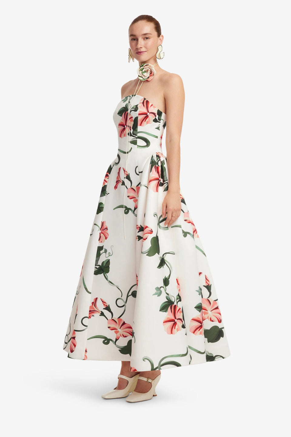 Exclusive LEO LIN Violet Bustier Maxi Dress - Vine Print in Snow