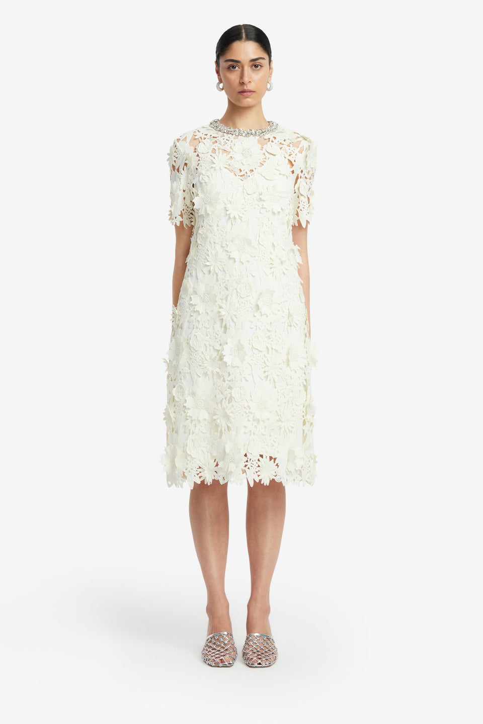 Exclusive LEO LIN Sheridan Embellished Lace Midi Dress - Snow