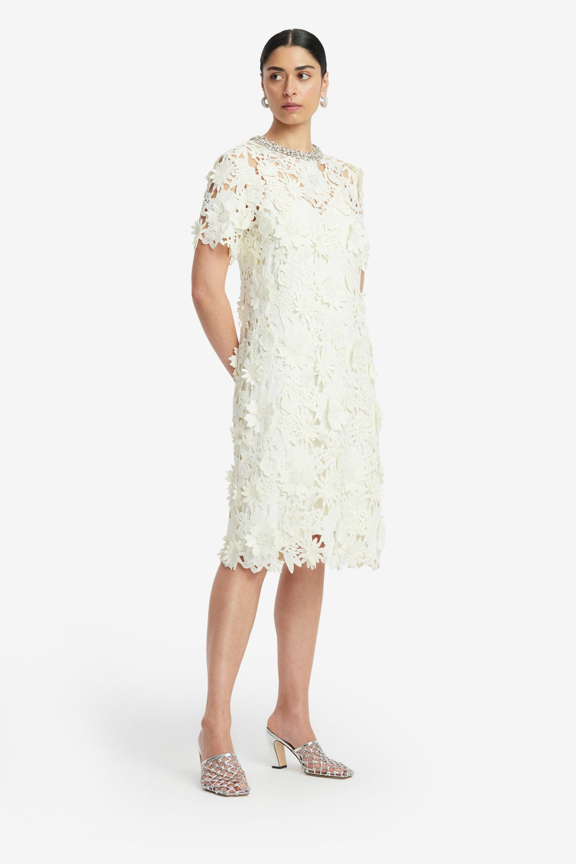 Exclusive LEO LIN Sheridan Embellished Lace Midi Dress - Snow