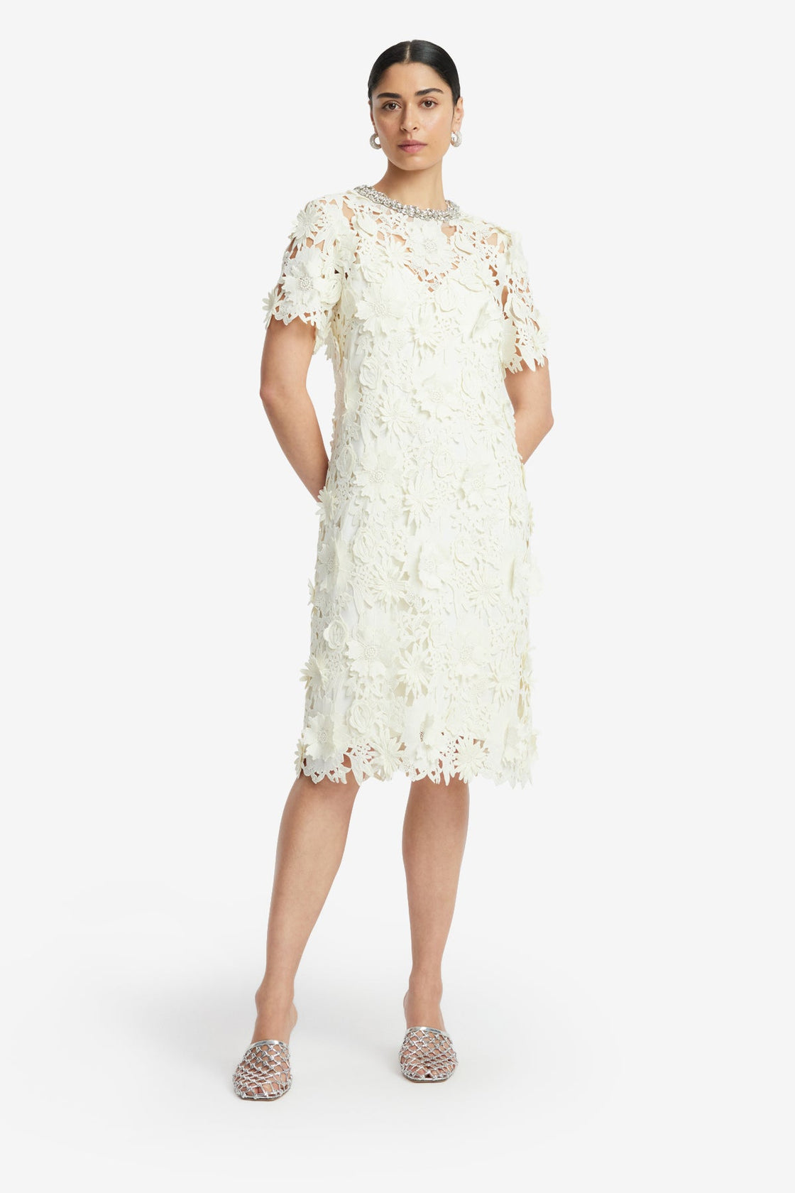 Exclusive LEO LIN Sheridan Embellished Lace Midi Dress - Snow