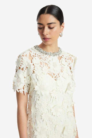 Exclusive LEO LIN Sheridan Embellished Lace Midi Dress - Snow