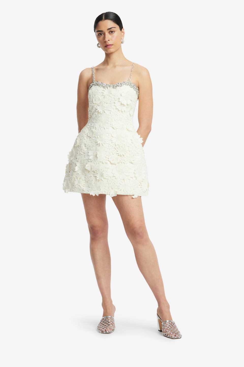 Exclusive LEO LIN Sophia Embellished Lace Mini Dress - Snow