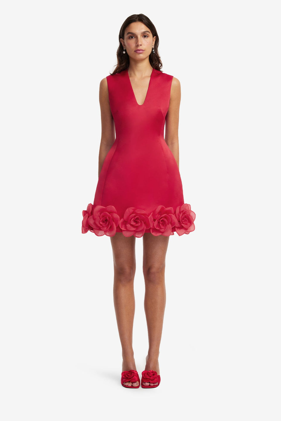 Exclusive LEO LIN Bree V Neck Mini Dress - Scarlet
