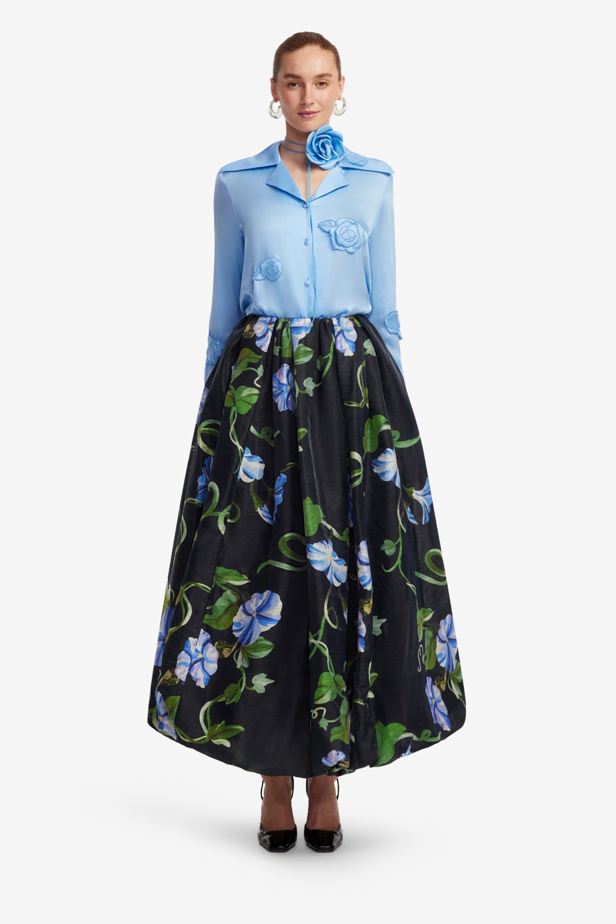Victoria Puff Maxi Skirt - Vine Print in Ebony – LEO LIN