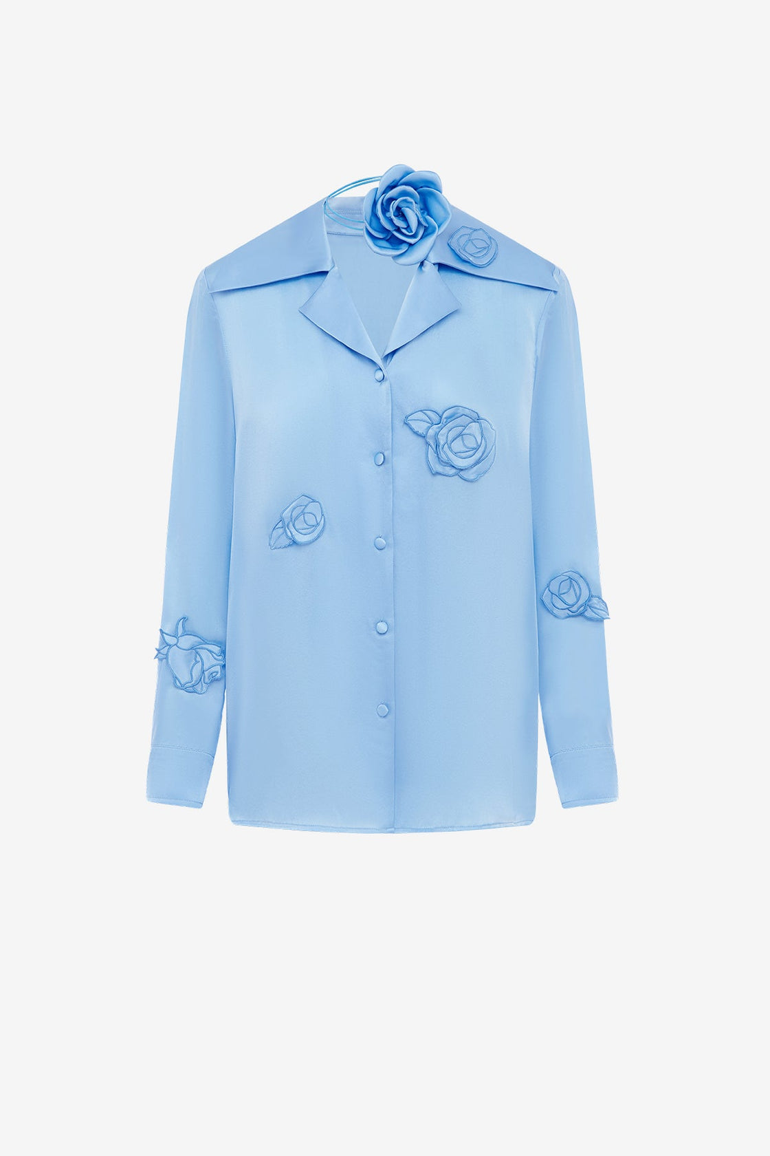 Exclusive LEO LIN Kristina Applique Silk Blouse - Pastel Blue