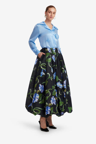 Exclusive LEO LIN Victoria Puff Maxi Skirt - Vine Print in Ebony