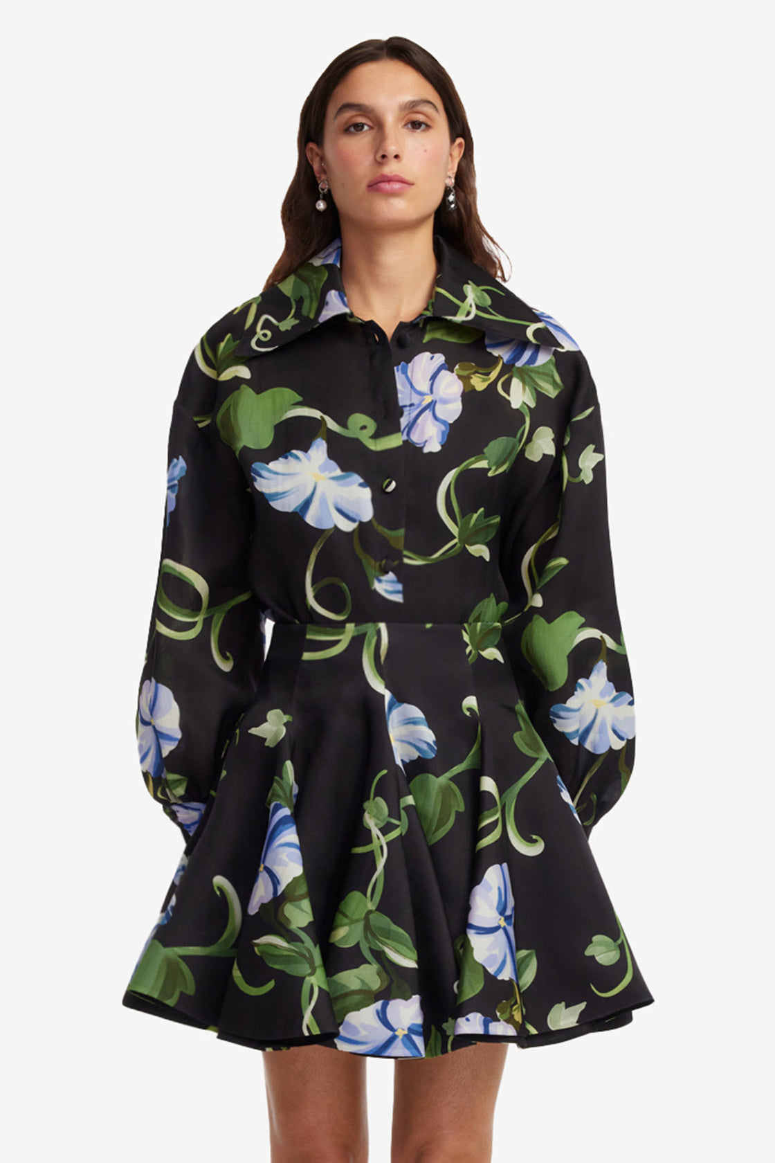 Exclusive LEO LIN Kathleen Silk Blouse - Vine Print in Ebony